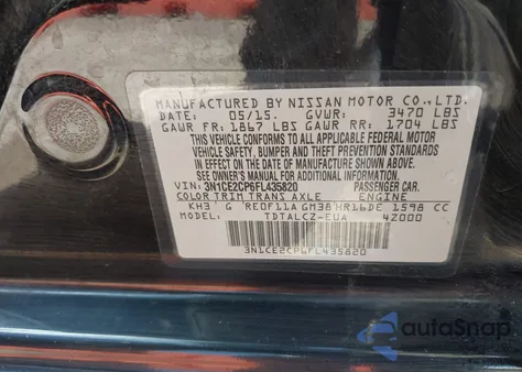 2015 Nissan Versa Note S Plus z USA, uszkodzony, nr VIN 3N1CE2CP6FL435820